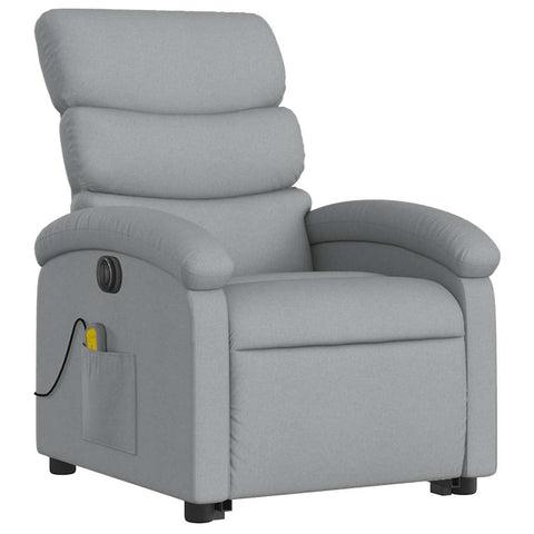 vidaXL Electric Massage Lift Recliner-Light Gray Fabric Stand up Armchair, Motorized Tilt & Vibration for Elderly