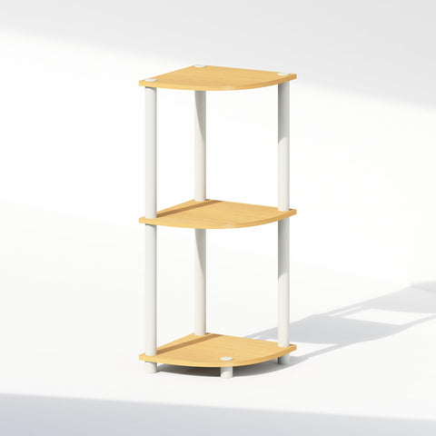 Furinno Turn-N-Tube Corner Shelf, 3-Tier Corner Bookshelf, Display Storage Shelves with Open Shelves, for Organization and Storage, Living Room, Home Office, Garage, Beech
