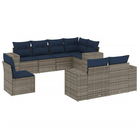 vidaXL 8 Piece Garden Sofa Set with Cushions Grey Poly Rattan