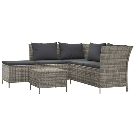 vidaXL Modern Lounge Set, Gray Poly Rattan Outdoor Furniture with Cushions, Water-Resistant, Ample Storage Space, Easy Assembly, Durable - Patio/Garden Comfort in Style