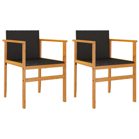 vidaXL Patio Chairs - 2 Pcs Black Poly Rattan & Wood Outdoor Furniture | Garden Lounge Seat with Armrests, Waterproof and UV-, 21.7"x21.7"x30.7"