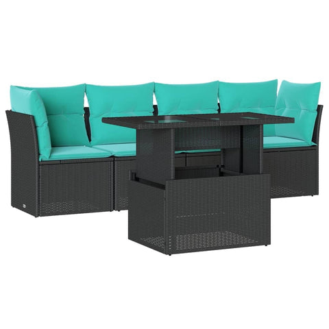 vidaXL 5 Piece Garden Sofa Set with Cushions Black Poly Rattan