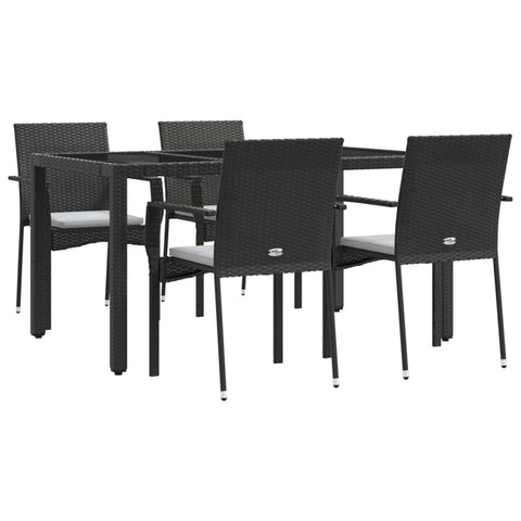 vidaXL 5 Piece Patio Dining Set with Cushions - Black Poly Rattan - Weather- - Easy Assembly - Comfortable Seating - Modern and Trendy Design for Outdoor Use