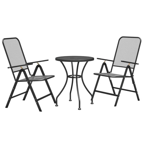 vidaXL Patio Dining Set 3 Piece Garden Dining Set with Patio Table and Chairs Outdoor Dining Set Folding Chair Expanded Metal Mesh Anthracite