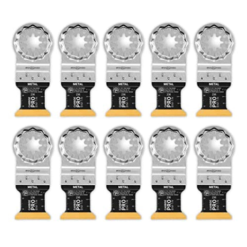 Fein Starlock E-Cut Carbide Pro Saw Blade - Precision Cutting for Hard Metals, Tempered Screws and Abrasive Materials, TiN Coated, 1-1/4" Width, 1-5/8" Length, 10-Pack - 63502236290