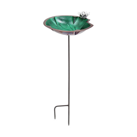 Oakestry Lilypad Stake Birdbath Antique Copper Plated Colored Patina Finish Outdoor Garden Decorative Wildlife Water Bowl Yard Lawn Patio