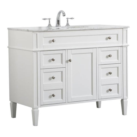 Elegant Decor Park Avenue 42" Metal MDF Marble Single Bathroom Vanity in White