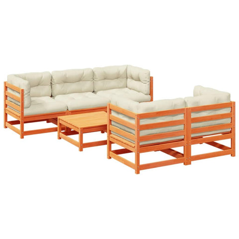 vidaXL 6 Piece Garden Sofa Set with Cushions Wood Pine Brown Wax