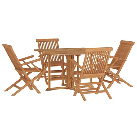 vidaXL 5-Piece Outdoor Patio Dining Set/Solid and Weather- Teak Wood Construction/Folding Table and Chairs/Easy Storage/Enhance Your Al Fresco Dining Experience