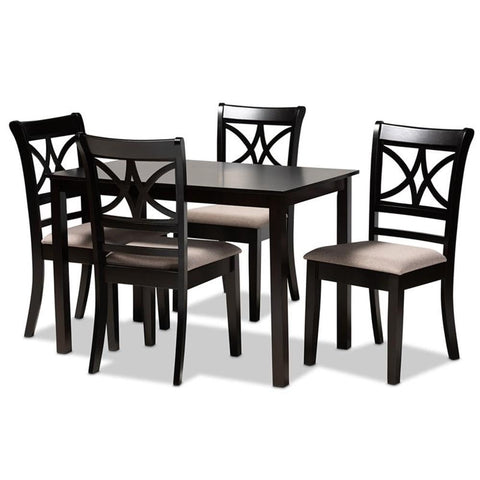 Baxton Studio Clarke Sand Upholstered Espresso Finished Wood 5-Piece Dining Set