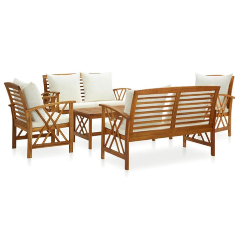 vidaXL Patio Furniture Set 5 Piece, Patio Bench Seat with Coffee Table, Wooden Dining Set for Garden Balcony Porch, Modern, Solid Wood Acacia