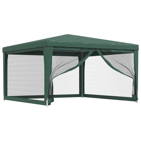 vidaXL Green Party Tent 13.1'x13.1' with 4 Mesh Sidewalls – High-Density Polyethylene HDPE and Iron Frame for Outdoor Events, BBQs, Weddings