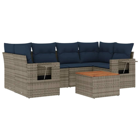 vidaXL Patio Sofa Set with Cushions 7 Piece, Outdoor Conversation Set, Sectional Sofa for Balcony Garden, Patio Furniture, Gray Poly Rattan