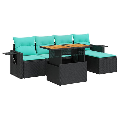 vidaXL 6 Piece Patio Sofa Set with Cushions Black Poly Rattan, Garden Sofa Set, Garden Lounge Set, Sofa for Garden, Outdoor Sofa Set