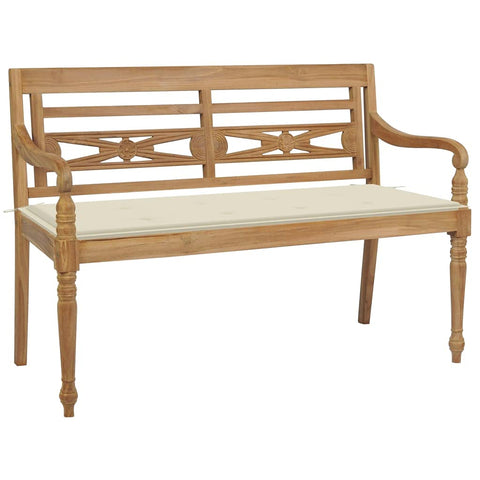 vidaXL Bench Teak, Cream Solid Teak Wood, 100% Polyester Standard 2-Seater