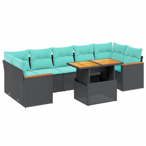 vidaXL Patio Sofa Set with Cushions 8 Piece, Outdoor Sectional Sofa Couch, Patio Conversation Set for Garden Backyard, Black Poly Rattan