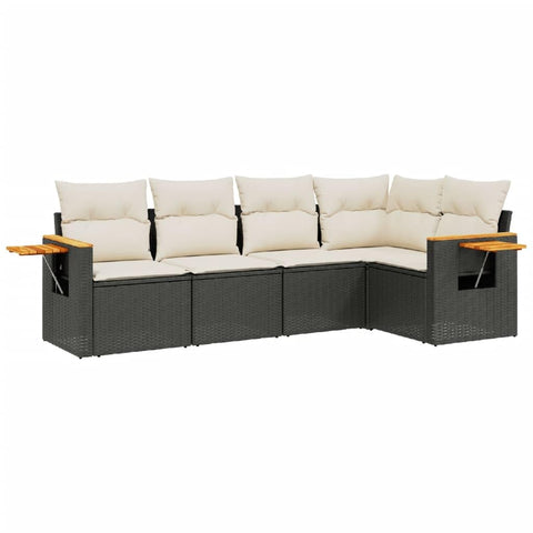 vidaXL Patio Sofa Set with Cushions 5 Piece, Outdoor Conversation Set, Sectional Sofa for Balcony Garden, Patio Furniture, Black Poly Rattan