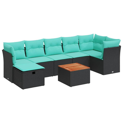 vidaXL 8 Piece Garden Sofa Set with Cushions Black Poly Rattan