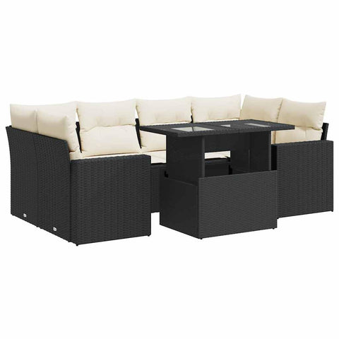 vidaXL 7 Piece Patio Sofa Set with Cushions Black Poly Rattan, Garden Sofa Set, Garden Lounge Set, Sofa for Garden, Outdoor Sofa Set
