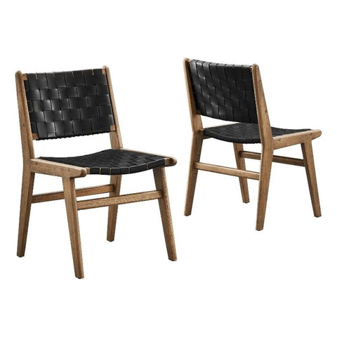 Modway Saoirse Faux Leather Wood Dining Side Chair - Set of 2 in Walnut Black