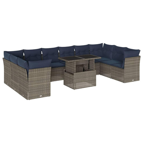 vidaXL Patio Sofa Set with Cushions 11 Piece, Conversation Set with Table and Sectional Sofas, Outdoor Seat for Garden, Modern, Gray Poly Rattan