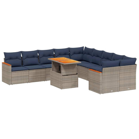 vidaXL Patio Sofa Set with Cushions 11 Piece, Outdoor Sectional Sofa Couch, Patio Conversation Set for Garden Backyard, Gray Poly Rattan