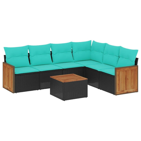 vidaXL Patio Sofa Set with Cushions 7 Piece, Outdoor Conversation Set with Storage, Patio Furniture Set, Modern Style, Black Poly Rattan