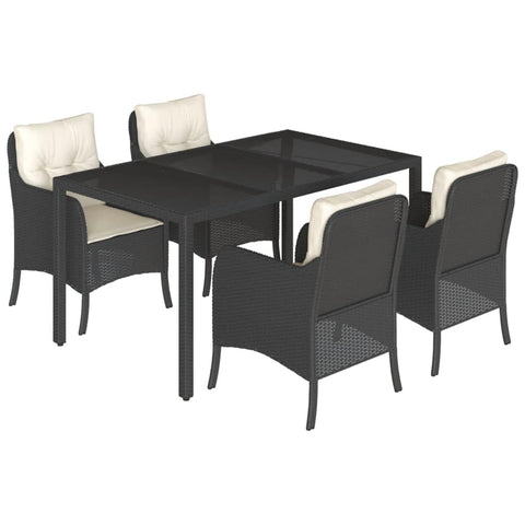 vidaXL Garden Dining Set 5-Piece Garden Furniture Set Table with 4 Chairs, Garden Set with Cushions, Patio Dining Set, Black Poly Rattan