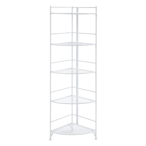 Convenience Concepts Xtra Storage Shelves - 5-Tier Corner Folding Metal Storage Shelves, Closet Organizer for Office, Laundry Room, Bedroom, Garage, Kitchen, Bathroom, White