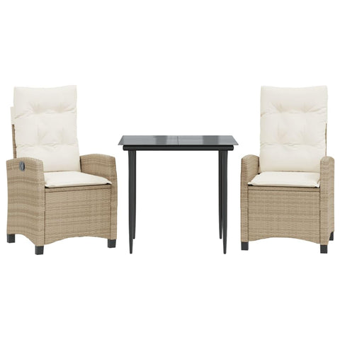 vidaXL Garden Dining Set 3-Piece Garden Furniture Set Table with 2 Chairs, Garden Set with Cushions, Patio Dining Set, Beige Poly Rattan