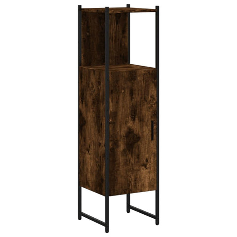 vidaXL Smoked Oak Bathroom Cabinet - Engineered Wood Storage Cupboard with Powder-Coated Steel - 13"x13"x47.4"
