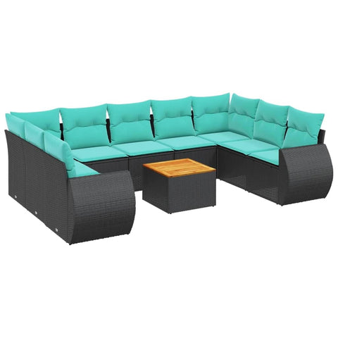 vidaXL 10 Piece Garden Sofa Set with Cushions Black Poly Rattan
