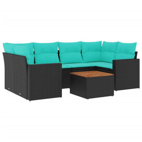 vidaXL Patio Sofa Set with Cushions 7 Piece, Outdoor Conversation Set, Patio Furniture Set for Balcony Garden, Modern Style, Black Poly Rattan
