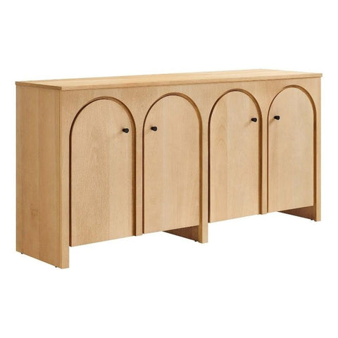 Modway Appia 71 Inch 4 Door Storage Cabinet in Oak Wood Veneer - Arched Door Accent Credenza -Modern Sideboard - Adjustable Shelf Buffet - Mid-Century Storage Cabinet - Console Cabinet TV Stand