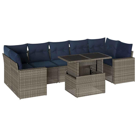 vidaXL Patio Sofa Set with Cushions 8 Piece, Conversation Set with Table and Sectional Sofas, Outdoor Seat for Garden, Modern, Gray Poly Rattan