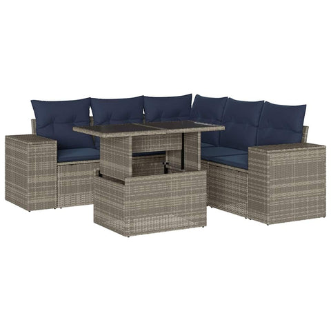 vidaXL Patio Sofa Set with Cushions 6 Piece, Conversation Set with Table and Sectional Sofas, Outdoor Seat for Garden, Modern, Gray Poly Rattan