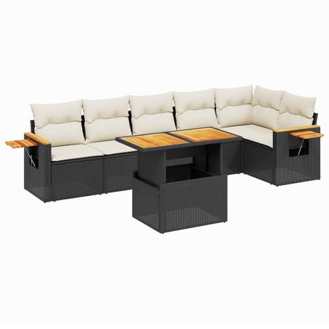 vidaXL Patio Sofa Set with Cushions 7 Piece, Outdoor Conversation Set, Sectional Sofa for Balcony Garden, Modern Style, Black Poly Rattan