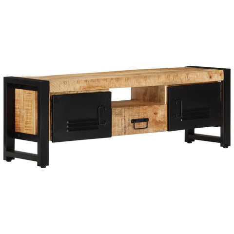 vidaXL Industrial TV Stand with Storage Compartments and Drawer - Sturdy Black Powder-Coated Iron and Solid Mango Wood Build - 47.2" x 11.8" x 15.7"