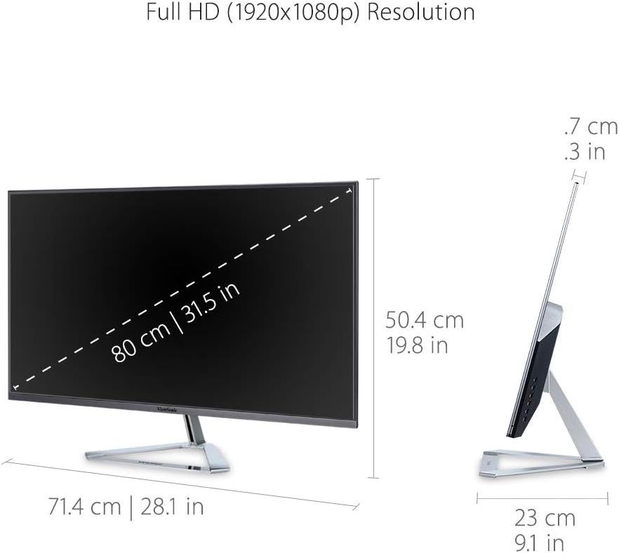 ViewSonic VX3276-MHD 32 Inch 1080p Widescreen IPS Monitor with Ultra-Thin Bezels, Screen Split Capability HDMI and DisplayPort