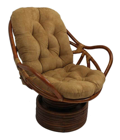 International Caravan Furniture Piece Rattan Swivel Rocker with Micro Suede Cushion