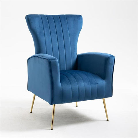Cela Velvet Upholstered Wingback Chair w/ Gold legs - Navy Blue