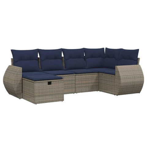 vidaXL Patio Sofa Set with Cushions 6 Piece, Outdoor Conversation Set, Sectional Sofa for Balcony Garden, Modern Style, Gray Poly Rattan