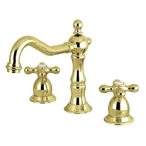 Kingston Brass KS1972AX Heritage Widespread Lavatory Faucet with Metal Cross Handle, Polished Brass, 8-Inch Adjustable Center
