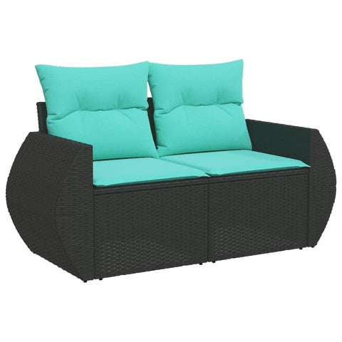 vidaXL Garden Sofa Black and Blue PE Rattan, Powder-Coated Steel, Polyester