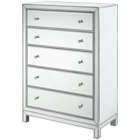 Elegant Decor Reflexion 5 Drawer 48" Mirrored Chest in Antique Silver
