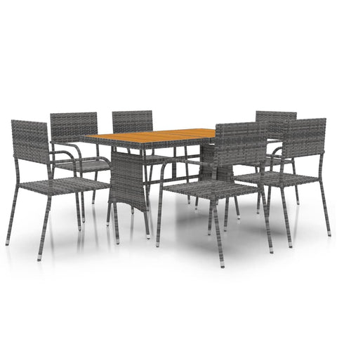vidaXL Patio Dining Set 7 Piece, Outdoor Dining Set for 6, Table and Chair for Garden Backyard, Dining Chair, Farmhouse Style, Poly Rattan Gray