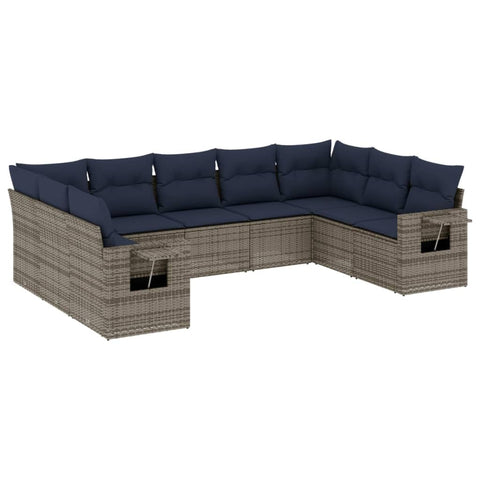 vidaXL 9 Piece Garden Sofa Set with Cushions Grey Poly Rattan