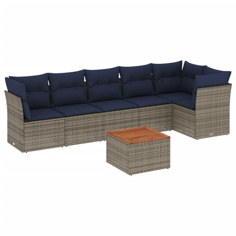 vidaXL Patio Sofa Set with Cushions 7 Piece, Outdoor Conversation Set, Patio Furniture Set for Balcony Garden, Modern Style, Gray Poly Rattan