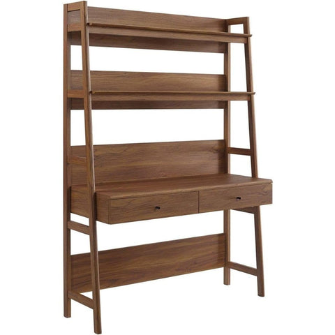Oakestry Bixby Spacious Home Office Desk with Integrated Tiered Bookshelf in Walnut Stylish Writing Desk for Home Office with Storage and Organization