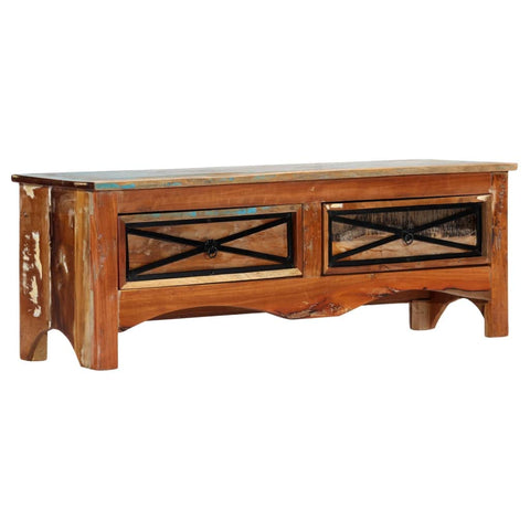 vidaXL TV Stand - Solid Reclaimed Wood Media Console with 2 Drawers - Multicolor Finish - Artisan Crafted Retro-Style TV Cabinet